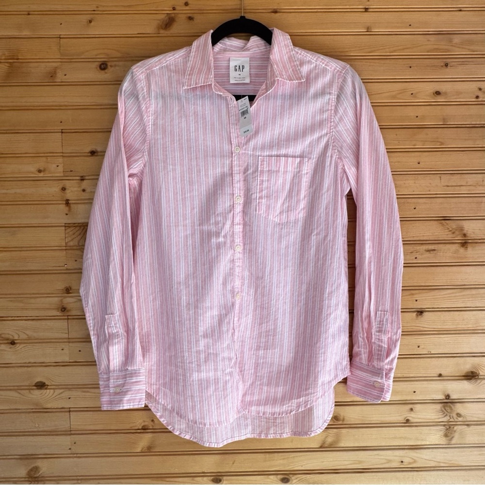 GAP The Classic Shirt Button Down Long Sleeved Pink Striped NWT Women's Size XS